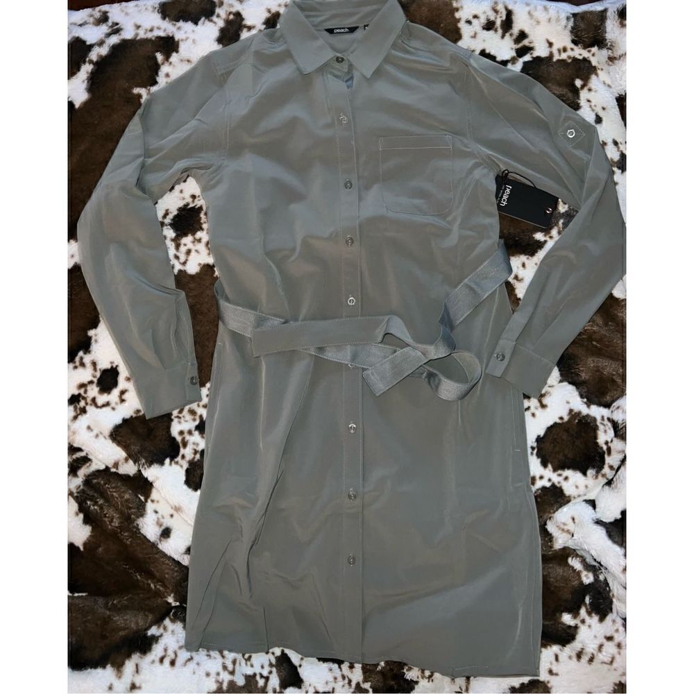 Peach Safari Shirt Dress - Moss Green
